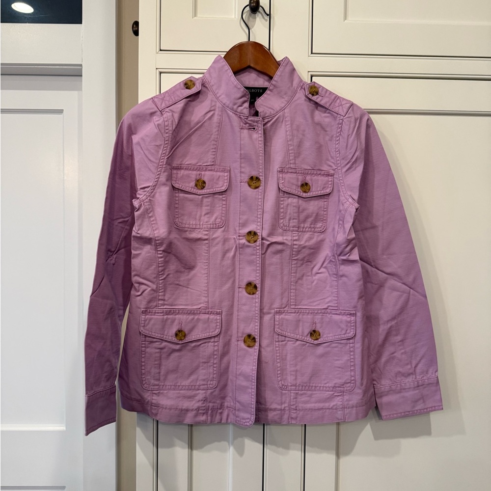 Talbots Lilac Utility Jacket with Tortoiseshell Buttons